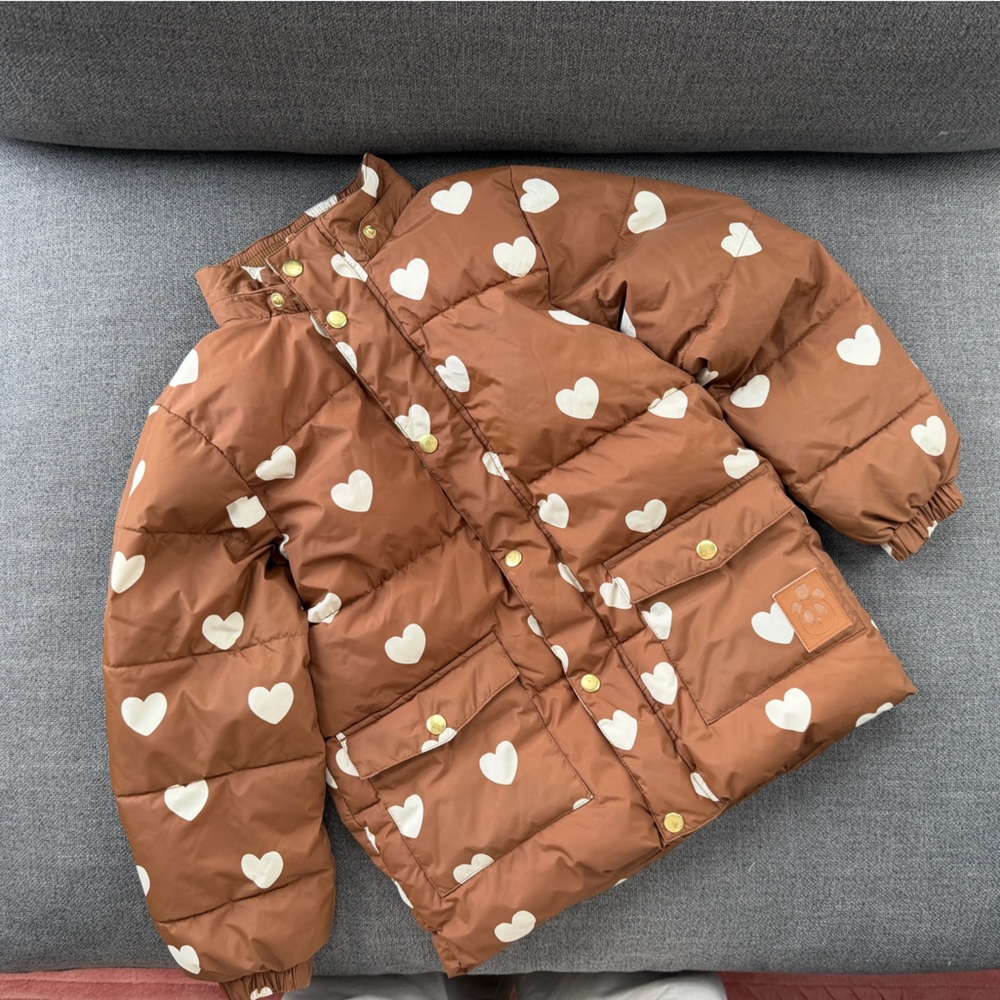 Mini Rodini Brown hearts winter puffer Jacket